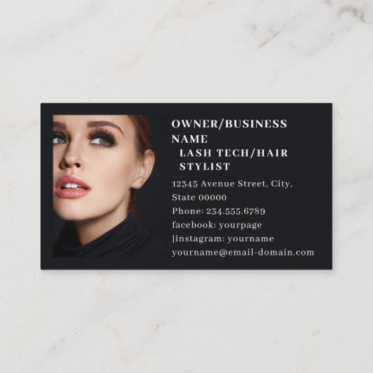 Lashes Browsメイクアップアーティストブラック1フォトビジネス 名刺 (裏面)