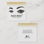 Lashes & Browsメイクアップアーティスト金ゴールド紙吹雪サロン スクエア名刺 (正面/裏面)