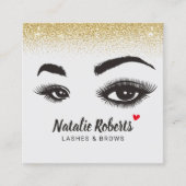 Lashes & Browsメイクアップアーティスト金ゴールド紙吹雪サロン スクエア名刺 (正面)