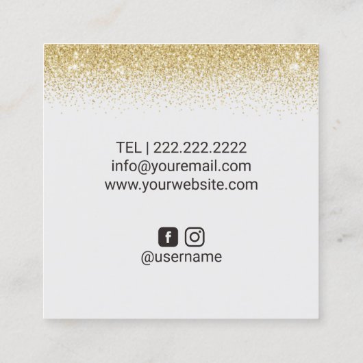 Lashes & Browsメイクアップアーティスト金ゴールド紙吹雪サロン スクエア名刺 (裏面)