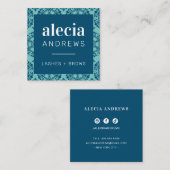 LASHES & BROWSヴィンテージエレガントターコイズダークブルー スクエア名刺 (正面/裏面)