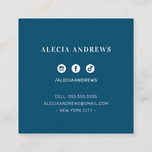 LASHES & BROWSヴィンテージエレガントターコイズダークブルー スクエア名刺 (裏面)