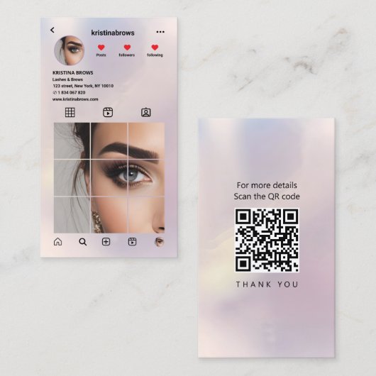 Lashes & Brows Pastel InstagramフォトグリッドQRコード 名刺 (正面/裏面)