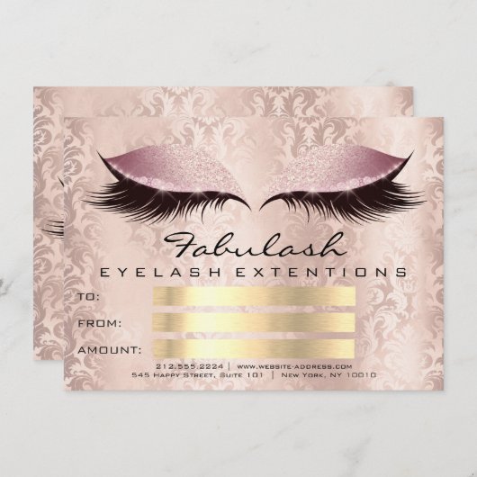 Lashes Damask Pinkメイクアップアーティスト証明書ギフト (正面/裏面)