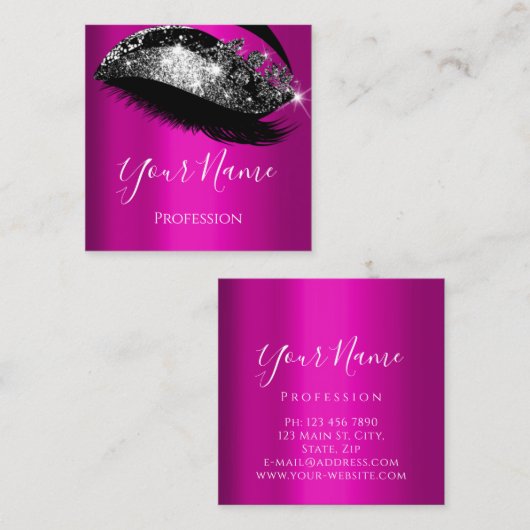 Lashes ExtensionメイクアップアーティストピンクシルバーVip スクエア名刺 (正面/裏面)