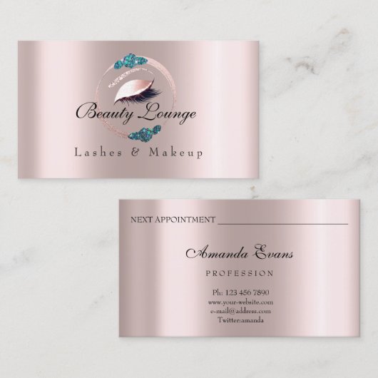 Lashes Extensionメイクアップアーティストブルーフローラバラ 予約カード (正面/裏面)