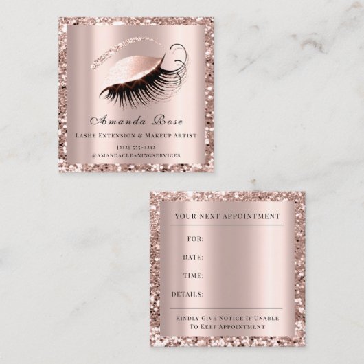 Lashes Extensionメイクアップアーティスト美しいバラ金ゴールド 予約カード (正面/裏面)