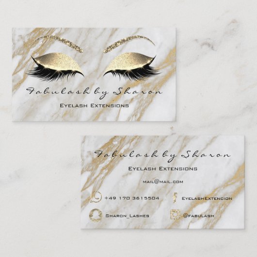 Lashes Extension Snapchat、Instagram金ゴールド大理石2 名刺 (正面/裏面)