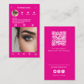 Lashes InstagramフォトグリッドQrコードホットピンク 名刺 (正面/裏面)
