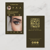 Lashes InstagramフォトグリッドQrコード濃い緑 名刺 (正面/裏面)