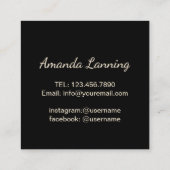 Lashes & Locksブラック&モダン金ゴールドメイクアップアーティスト スクエア名刺 (裏面)