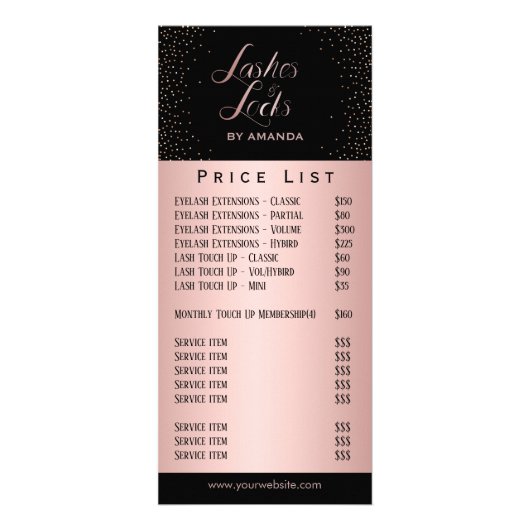 Lashes & Locksメイクアップアーティストバラ金ゴールド価格表 ラックカード (正面)