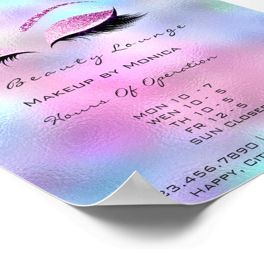 Lashes Makeup Opening Hours Beauty Pink Blue ポスター (角)