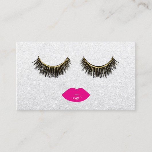 Lashes & Pink Lipsメイクアップアーティストシルバー美しい 名刺 (正面)