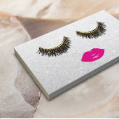 Lashes & Pink Lipsメイクアップアーティストシルバー美しい 名刺