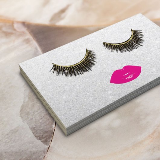 Lashes & Pink Lipsメイクアップアーティストシルバー美しい 名刺