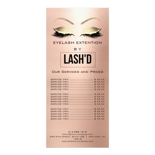 LashesD価格表拡張金ゴールド赤面ロゴ ラックカード (裏面)