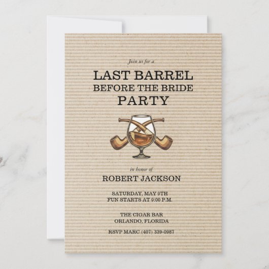 Last Barrel Before the Bride Bachelor Party 招待状 (正面)