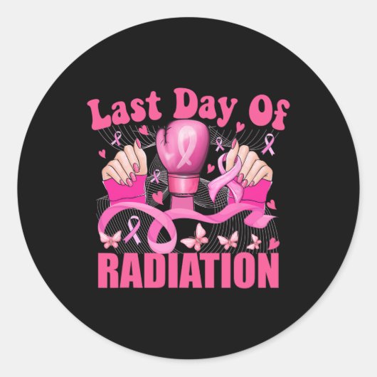 Last Day Of Radiation Boxing Gloves Breast Cancer ラウンドシール (正面)