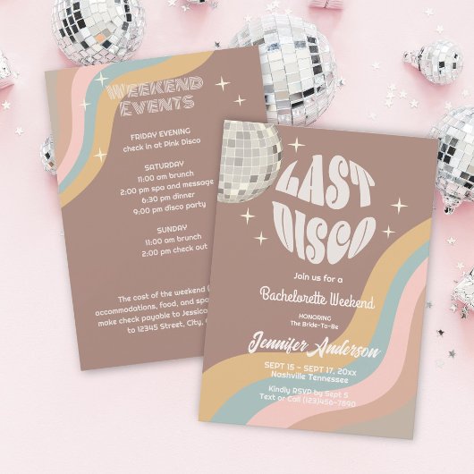Last Disco 70sレトロGroovyバチェロレッテ週末 招待状