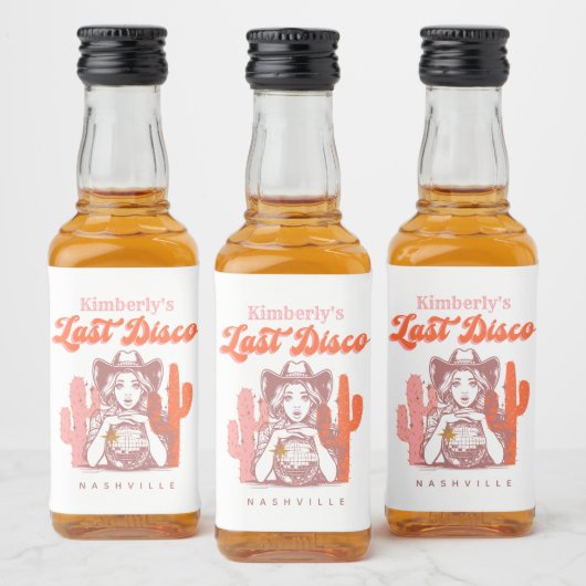 Last Disco Retro Cowgirl Pink Bachelorette Party  リキュールボトルラベル (ボトル)