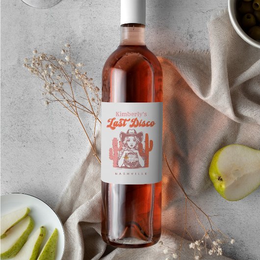 Last Disco Retro Pink Cowgirl Bachelorette Party  ワインラベル