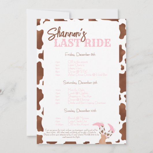 Last Ride Weekend Trip Bachelorette Party 招待状 (裏面)
