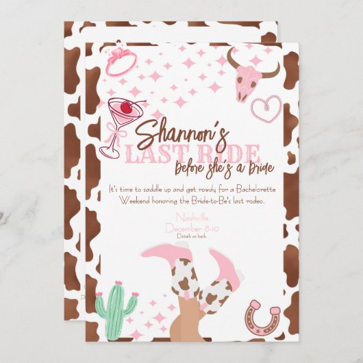 Last Ride Weekend Trip Bachelorette Party 招待状 (正面/裏面)