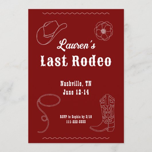 Last Rodeo Cowgirl Western Bachelorette Invitation 招待状 (正面)