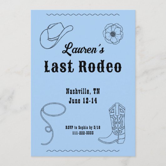 Last Rodeo Cowgirl Western Bachelorette Invitation 招待状 (正面)