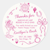 Last Rodeo Disco Cowgirl Bachelorette Party Favor ラウンドシール (正面)