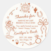 Last Rodeo Disco Cowgirl Bachelorette Party Favor ラウンドシール (正面)