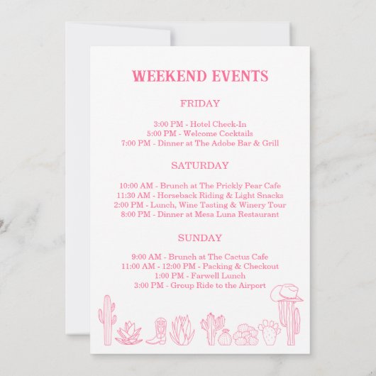 Last Rodeo Pink Bachelorette Party Weekend 招待状 (裏面)