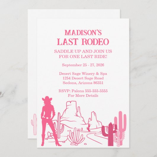 Last Rodeo Pink Bachelorette Party Weekend 招待状 (正面/裏面)