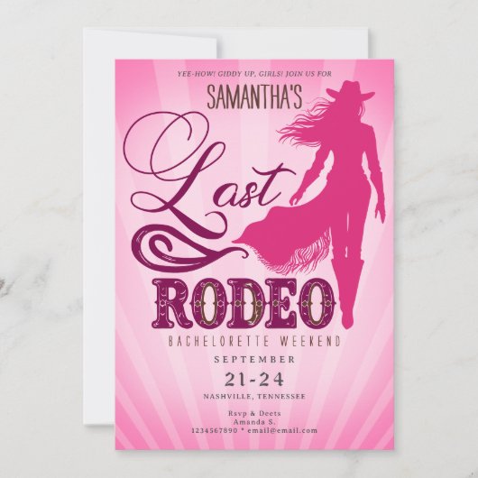 Last Rodeo Pink Cowgirl Nashville Bachelorette  招待状 (正面)