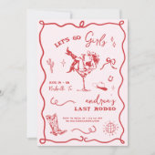 Last Rodeo Pink & Red Western Cowgirl Bachelorette 招待状 (正面)