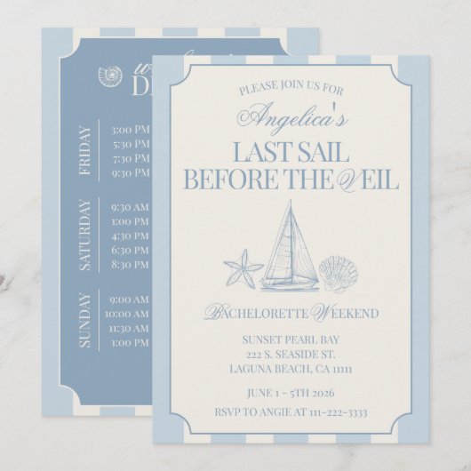 Last Sail Before The Veil Bachelorette Itinerary & 招待状 (正面/裏面)