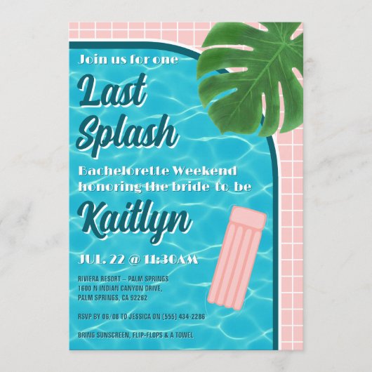 Last Splash Bachelorette Weekend Party Itinerary 招待状 (正面)