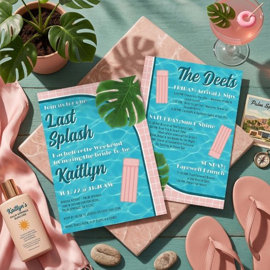 Last Splash Bachelorette Weekend Party Itinerary 招待状