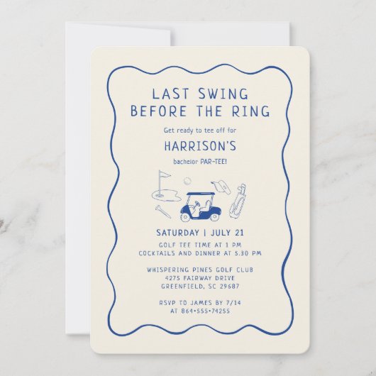  Last Swing Before the Ring Bachelor Party Blue 招待状 (正面)