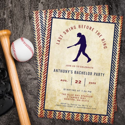 Last Swing Before The Ring Baseball Bachelor Party 招待状