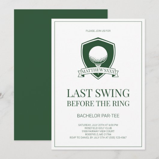 Last Swing Before the Ring Golf Bachelor Party 招待状 (正面/裏面)