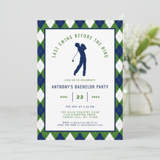 Last Swing Before the Ring | Golf Bachelor Party 招待状 (スタンド正面)