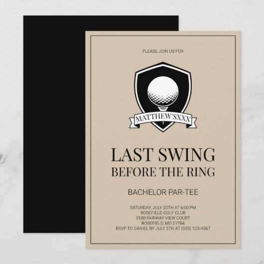 Last Swing Before the Ring Golf Bachelor Party 招待状 (正面/裏面)