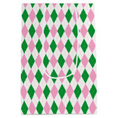 Last Swing Golf Bachelorette Pink Green Argyle ミディアムペーパーバッグ (裏面)
