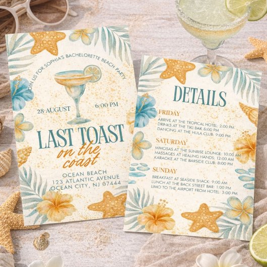 Last Toast on the Coast Bachelorette Beach Weekend 招待状