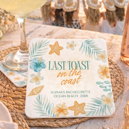 Last Toast on the Coast Bachelorette Customized スクエアペーパーコースター