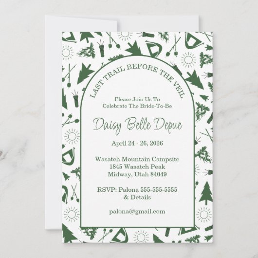 Last Trail Before The Veil Bachelorette Green 招待状 (正面)