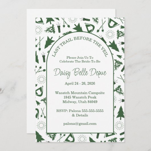 Last Trail Before The Veil Bachelorette Green 招待状 (正面/裏面)
