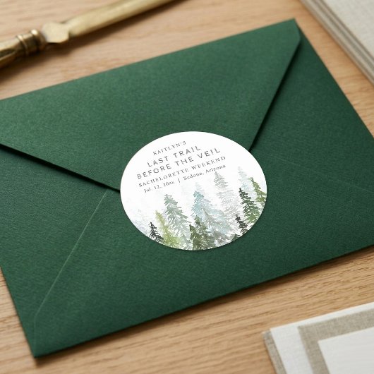 Last Trail Pine Forest Camping Bachelorette Party ラウンドシール